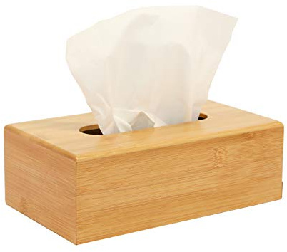 OSCO Bamboo Rectanglular Tissue Box, Eco-Friendly Tissue Holder, Napkin Dispenser for Home Office Bathroom, Natural Bamboo Tissue Cover, Fits Standard Square Tissue Cartons, Single