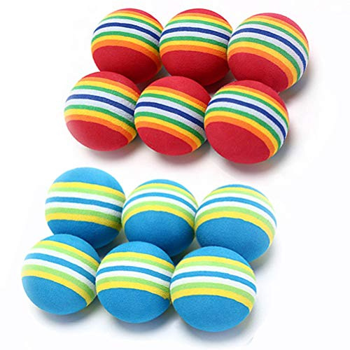VOVIGGOL 12 Pack 2 Color Rainbow Cat Toy Balls Soft EVA Foam Interactive Indoor Kittens Favorite Toys 1.38 Dia. Small Dogs Puppies Toy Balls Bulk Activity Chase Quiet Play Sponge Ball