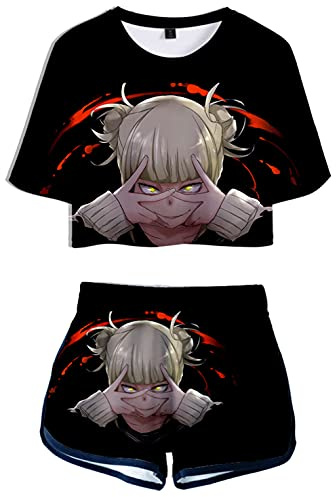 YIMIAO Femmes Fille My Hero Academia impression en 3D T-Shirt Shorts Set Court Japonais Animé Cosplay T-Shirt & Short Vetement de Sport Décontractés(S)