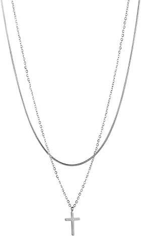 JewelryWe Halsband för kvinnor och män, rostfritt stål, kors, hundtag, lås, nyckel, hjärta, hänge med gravering, kedja med flera lager, choker, för män och kvinnor, silver/guld, Rostfritt stål