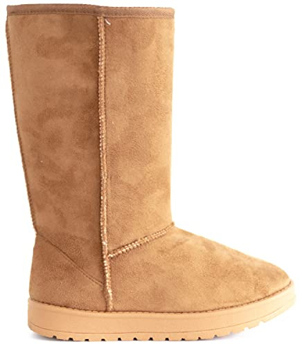 WOMENS WINTER FUR LINED SNUGG HUG GRIP SOLE LADIES MID CALF WARM BOOTS SIZE 3-8 Yellow