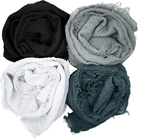 MANSHU 4PCS Women Soft Cotton Scarf Shawl Long, Wrap, Big Head Scarf B.