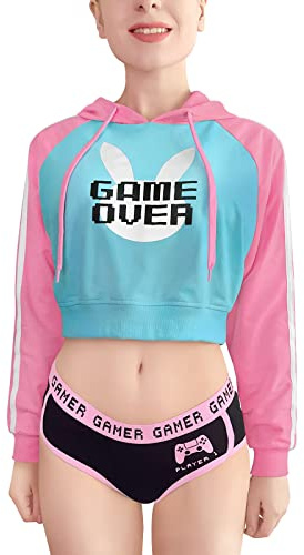 LittleForBig Kvinnors Bunnywatch Cosplay Gaming Casual Regular Fit Långärmad Dragsko Cropped Huvtröja Jacka Blå