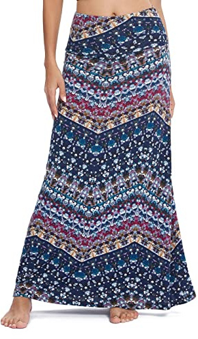EXCHIC Donna Comodo Elastico Vita Alta Maxi Gonna Boho Flared A-Linea Lungo Yoga Gonne (XL, 16)