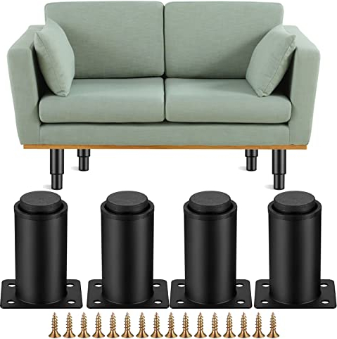 Jttxiu 4 Piezas Patas para Muebles Altura Regulables, Patas de Muebles Metal Negro, Patas Ajustables Altura 0-40 mm, Patas para Muebles Cocina Cama Sofá Mesa Estantes Patas
