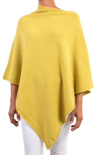Marenza poncho av kashmirblandning för kvinnor, tillverkad i Italien, GUL, one size