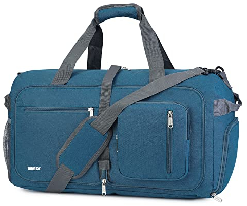 WANDF Reisetasche 40L mit Schuhfach Faltbare Weekender-Reisetasche Handgepäck für Männer Frauen (Blau)