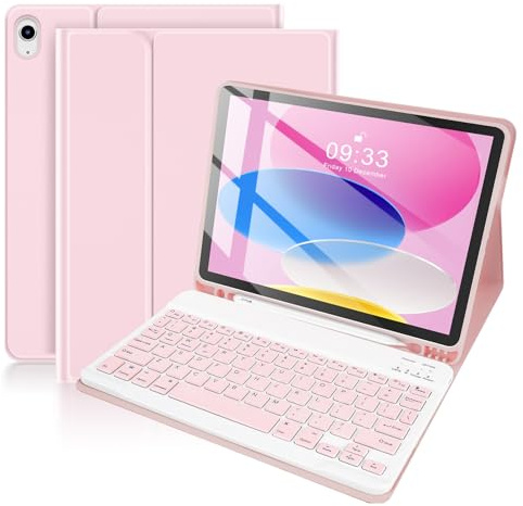 SOPPY Tangentbordsfodral för iPad, Bluetooth-tangentbord för iPad 10:e generationen 10,9 tum 2022 (A2696 / A2757 / A2777), avtagbart trådlöst tangentbord för iPad 10:e gen. 2022, med inbyggd