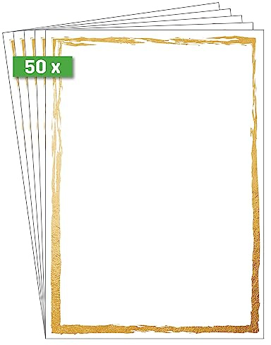 SIGEL DP614 Writing paper / letter paper / menu, A4, 200 g/m², motiv on both sides, suitable for all printers, White / golden frame, 50 sheets