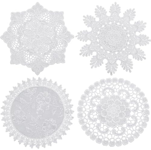 GORGECRAFT 8pz 4 stili Centrini di Pizzo di Cotone 21cm Tovagliette Da Tavolo A Forma di Fiore Rotondo All'Uncinetto Sottobicchieri Vintage Piccoli Fatti A Mano All'Uncinetto Tappetino Tazze Bianco