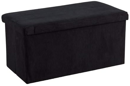 Home Source Large Folding Ottoman Corduroy Fabric Storage Chest, Black, 76cm Rectangle