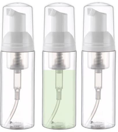 EDITBYLIBRA 57 ml resestorlek skumpumpflaska – 3 st, tom läckagesäker, TSA-godkänd, reseskummande pumpflaskor för schampo, duschgel, handtvål, ansiktsrengöring (klar)