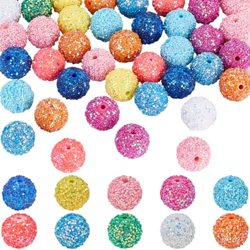 SUNNYCLUE 80 Stück 10 Farben Disco Perlen 20mm Strass Glitzerperlen Große Menge Acryl Bunte Pailletten Funkelnde Glänzende Kristallkugeln Abstandshalter Stiftperlen Für Schlüsselanhänger Armbänder Sc