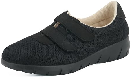 JOMIX Chaussons Diabétiques Femme Scratch Basket Diabétiques Pantoufles Orthopédiques Confortables pour Femme ES2502 (Noir, 38)
