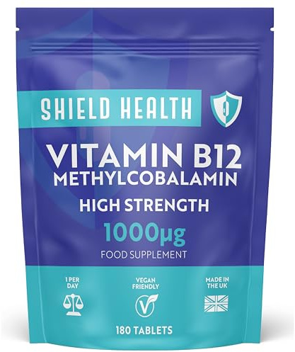 Vitamin B12 Tablets - High Strength Methylcobalamin 1000mcg -180 Tablets - Vegan Vitamin B12 Supplement - Reduction of Tiredness and Fatigue - Easy to Swallow - Made in The UK