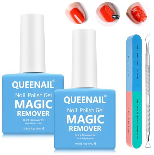 2 Pcs Gel Nail Polish Remover,Dissolvant Vernis Semi Permanent,Dissolvant Pour Vernis à Ongles avec Pousse Cuticule & Lime a Ongles,Enlève Facilement et Rapidement le Vernis Gel en 3-5 Minutes