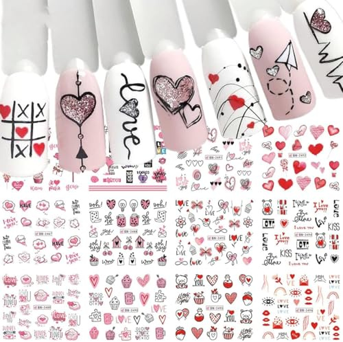 Pegatinas Uñas San Valentín, Pegatinas Uñas Corazon, Pegatinas Para Uñas de San Valentín, Pegatinas De Uñas Para Arte, Calcomanías Uñas Autoadhesivas, para Diseño Uñas DIY (Color A)