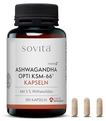 sovita KSM-66® Ashwagandha Wurzelextrakt 300 mg – Hochwertiges Adaptogen zur Stressbewältigung, Energie & mentale Klarheit, 15 mg Withanolide, vegan