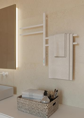 Elna Elektrischer Handtuchheizkörper 57W – Weißer Wandheizkörper 62x40 cm mit Thermostat & 4 Armen – Energiesparende Badheizung – IP44