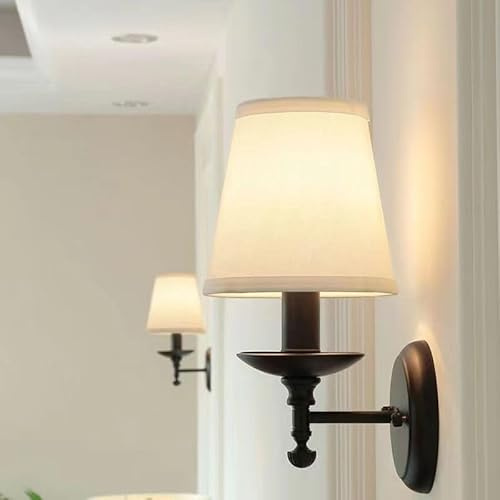 BBioss Applique da Parete Senza Fili a Batteria, Set di 2, luci in Tessuto in Ottone Senza Fili con Telecomando e Lampadina Ricaricabile, Lampada montata su Motore per Soggiorno, Camera d