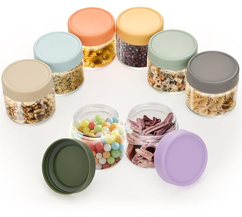 Lulonpon 8-Pack Thick Glass 2oz Mini Mason Jars with Lids - Airtight Condiment Containers, Salad Dressing Cups & Sauce Bottles for Lunch Box, Travel, Pantry Storage ﻿