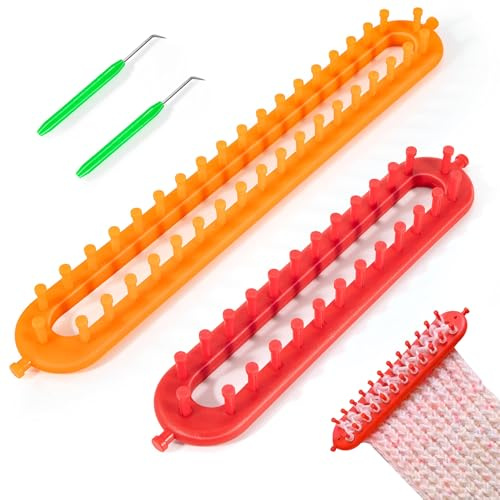 Set Telaio per Maglieria Macchina per Lavorare a Maglia Le Sciarpe Kit per Lavori a Maglia Lungo Con Ferri Da Maglia Ferri Da Uncinetto per Calzini Sciarpe Cappelli Adulti Bambini Rosso Giallo 2 Pezzi