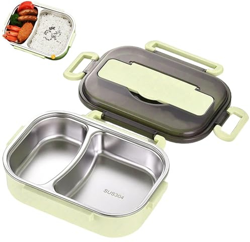 Ferricult Insulated Lunch Box, Thermal Bento Box with 2-Compartment & Cutlery Holder, Leakproof Stainless Steel Lunchbox, Hot Food Container for Kids Adults Student