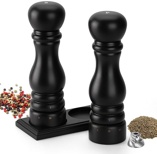 Aurevit Juego de Molinillos de Sal y Pimienta de Madera, Manual con Núcleo de Cerámica/Acero Inoxidable, Recargable, Ajuste de Grosor Externo, 23 cm, Cioccolato
