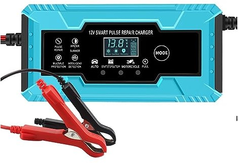 Bilbatteriladdare 6A 12V Intelligent Automatisk Snabbladdning Pulsreparation Våttorrt Blysyra LCD-skärm For Motorcykel Digital Display(Blue)