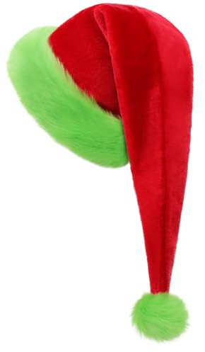 KONVINIT Bonnet du Père Noël Style pour Adultes - Bonnet Rouge à Double Épaisseur avec Pompon Vert - Accessoire pour Fêtes