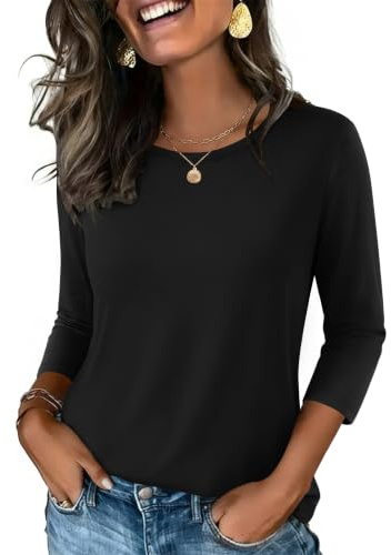 Zeagoo T-shirt för kvinnor, 3/4 ärm, skjorta, rund hals, blus, lediga toppar, sommar, S-3XL