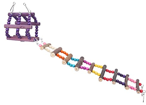 WFNIHONHON pour échelle de Cage à perroquets, Jouet d'escalade en Bois avec Perles colorées, pour Oiseaux et Petits Animaux de Compagnie, perchoir Suspendu Facile à Installer,