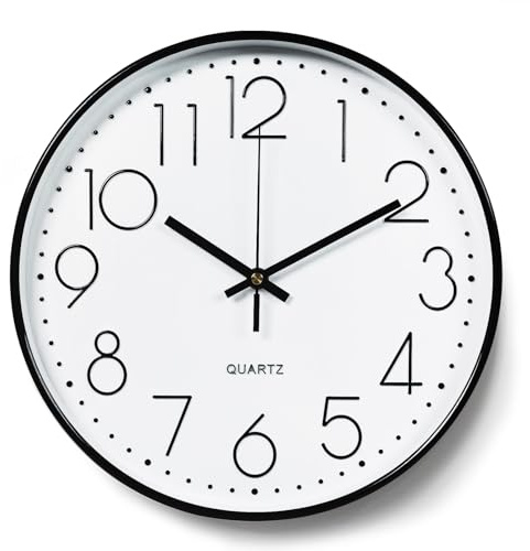 CIOXSOIO 30cm Reloj de Pared, Movimiento de Cuarzo Silencioso, Relojes de Pared Decorativo Redondo, Números Fáciles de Leer, Reloj Pared para Salon, Cocina, Dormitorio, Oficina, Escuela