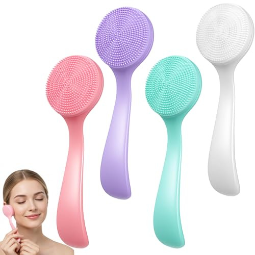 4 Pcs Silicone Face Brush Manual Facial Cleansing Brush, Soft Face Scrubber Waterproof Exfoliating Brushes, Silicone Cleaning Scrubber Exfoliator Cleanser for Women Blackheads Makeup Residues Removal