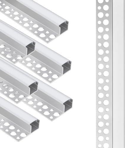 DEKIEVALE LED-profil 6x1 m, infälld aluminiumprofil med mjölkvit diffusor Ensidig kantlös kanal för LED-remsor, för montering i gipsskivor, väggar, tak, skåp, nischer och dekorbelysning