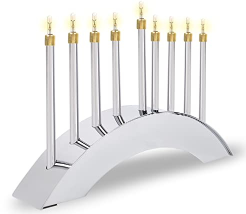 Aviv Judaica Electric Silver Arch Menorah Low Voltage Minorah Arch Shape Electronic Chanukkiah Designed by Yair Emanuel Electronic Hanukkah Menurah