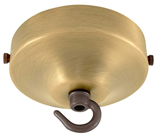 ElekTek Konkave Deckenrosette Durchmesser 100 mm mit Haltebügel und Haken - Für Hängeleuchten und Kronleuchter - Ausführung in Metall und Pulverbeschichtung Messing Antik