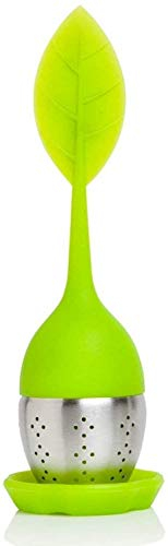 iNeibo Silicone Loose Leaf Tea Infuser - Long Leaf Shape Handle - Stainless Steel Strainer,Green (1pcak)