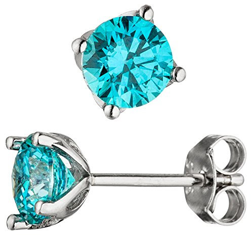 Jobo Damen Ohrstecker 925 Sterling Silber 2 Zirkonia türkis hellblau blau Ohrringe