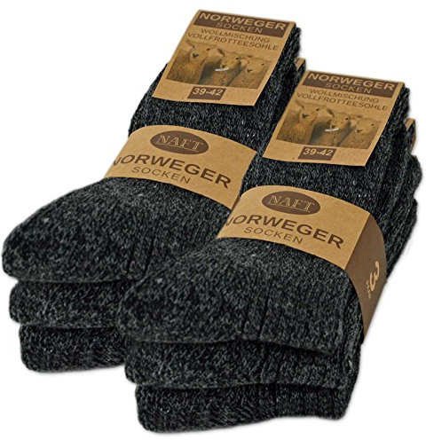 sockenkauf24 Lot de 6 Paires Chaussettes Norvégiennes en Laine Homme Femme Chaussettes Hiver Chaudes (Anthracite 47-48)
