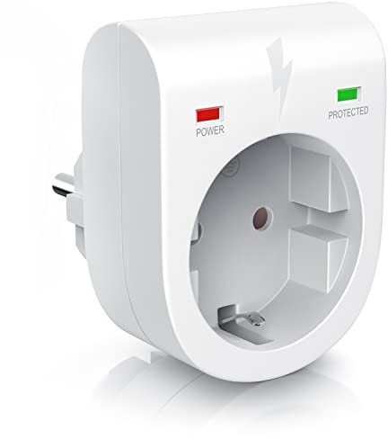 Arendo - Presa di protezione anti sbalzi di tensione - Antifulmine - fino a 3500 W - IP 20 - Sicura prese integrata - Colore bianco opaco