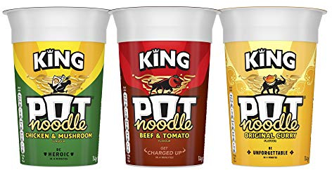 Pot Noodle Multi Pack Of Flavours, All King Pot Size, Quick Filling Food, Tasty And Time Saving Snack, Suitable For Vegeterians, Large Pack Perfect for Teenagers and Families (12 x 114g Pots)