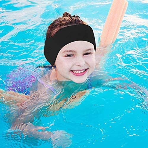 Oyria Dehnbares verstellbares Schwimmstirnband, Erwachsene Kinder Schwimmen Ohrstirnband Schutzband Neopren Elastisches Schwimmhaarband für Wasseraktivitäten (Schwarz, L)