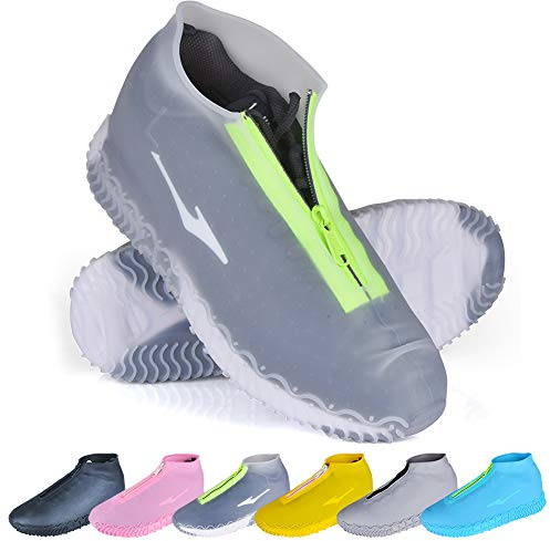 ydfagak Shoe Covers Waterproof Reusable Foldable Not-Slip Rain Shoe Covers with Zipper,Shoe Protectors Overshoes Rain Galoshes for Kids Men and Wome (Transparent, L (Women 8-12, Men 7-11))