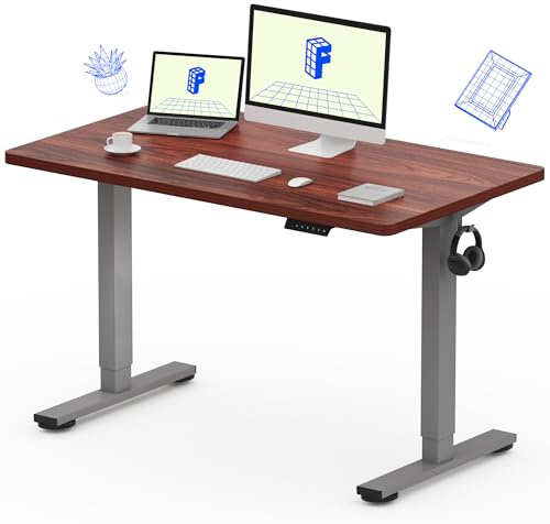 FLEXISPOT E1 Plus ONE PIECE Electric Standing Desk Height Adjustable Sit Stand Desk with Memory Smart Panel, Home Office(120 * 60cm, Gray Frame+Mahogany Desktop)