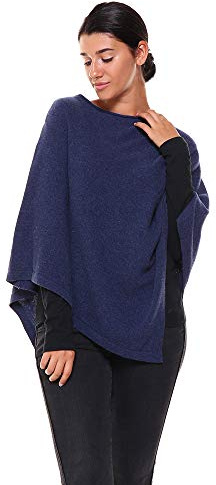 FANTASIE TERRENE Poncho Mantella Donna fatto a maglia in Cashmere di alta qualità, Cashmere Riciclato. Made in Italy (Blue)