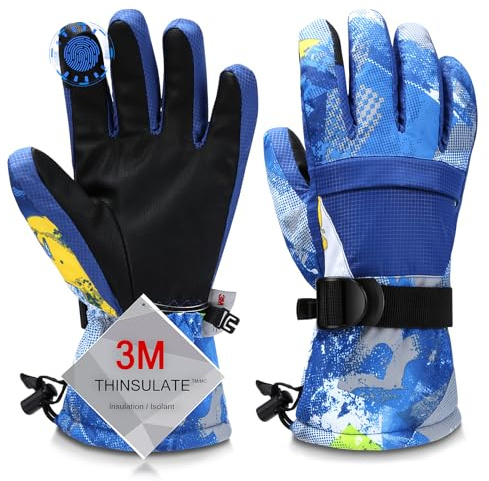 Odtmger Guanti da sci, guanti da neve impermeabili e caldi per l'inverno, guanti touch screen per genitori e bambini, adatti per lo sci e lo snowboard