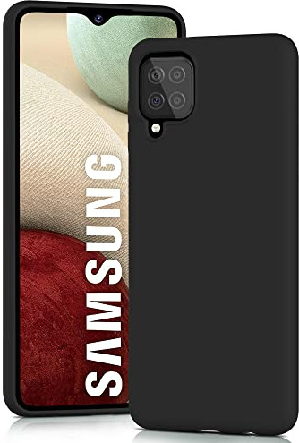 YATWIN Silicone Case for Samsung Galaxy A12, Soft-Touch, Shockproof, Slim, Durable Phone Cover - Black