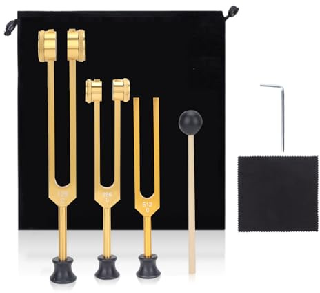 Stämgaffel Hammer Set, Aluminiumlegering Stämgaffel Set 128 256 512Hz Portabelt Stämgaffel Instrument för Hemmeditation eller Yoga(Guld)