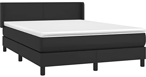 vidaXL Boxspringbett mit Matratze Doppelbett Kunstlederbett Polsterbett Bettgestell Bett Hotelbett Bettrahmen Lattenrost Schlafzimmerbett Schwarz 140x200cm